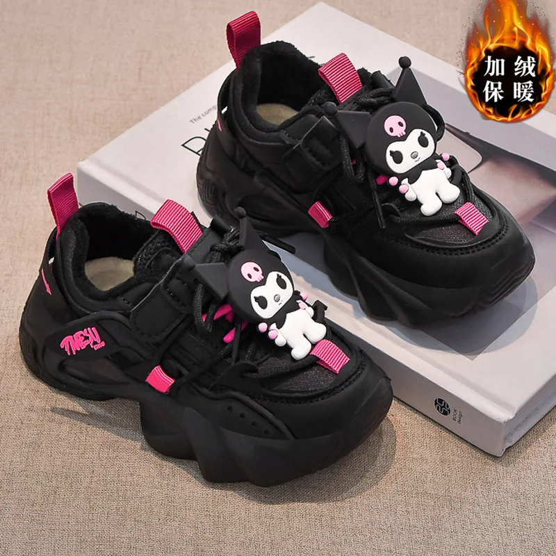 Chica Kuromi dulce lindo agregar zapatillas de algodón Sanrios Kawaii dibujos animados Otoño Invierno figura de Anime nuevos zapatos de algodón de ocio de terciopelo