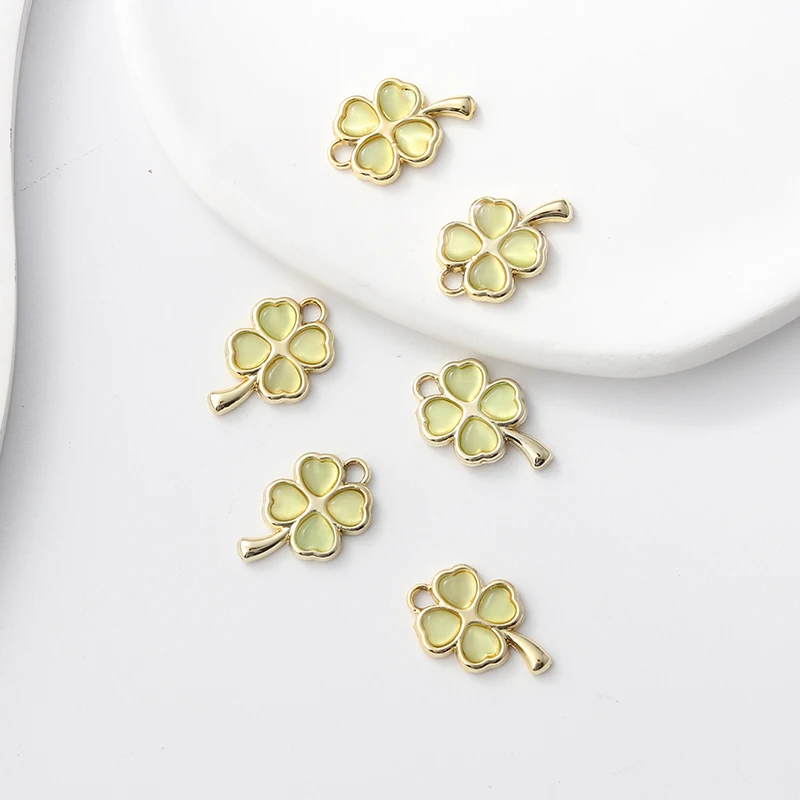 10pcs Cute Clover Enamel Charms Good Luck Gold Color Plant For Making Handmade DIY Findings Earring Jewelry Accessories Crafts