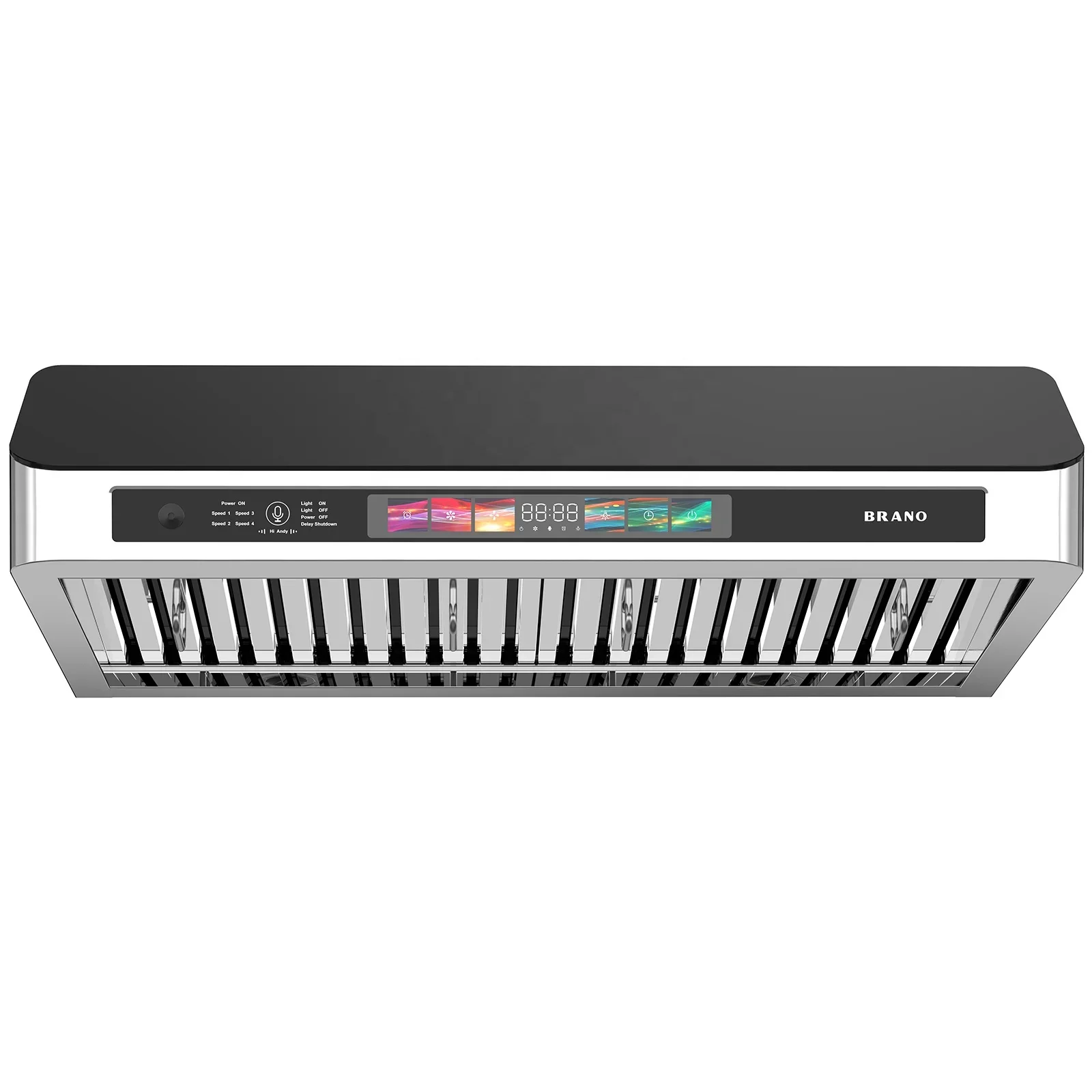 

Cabinet Space Range Hood Intelligent Range Hood Stainless Steel and Upgraded Black Tempered Glass Pipe Range Hood