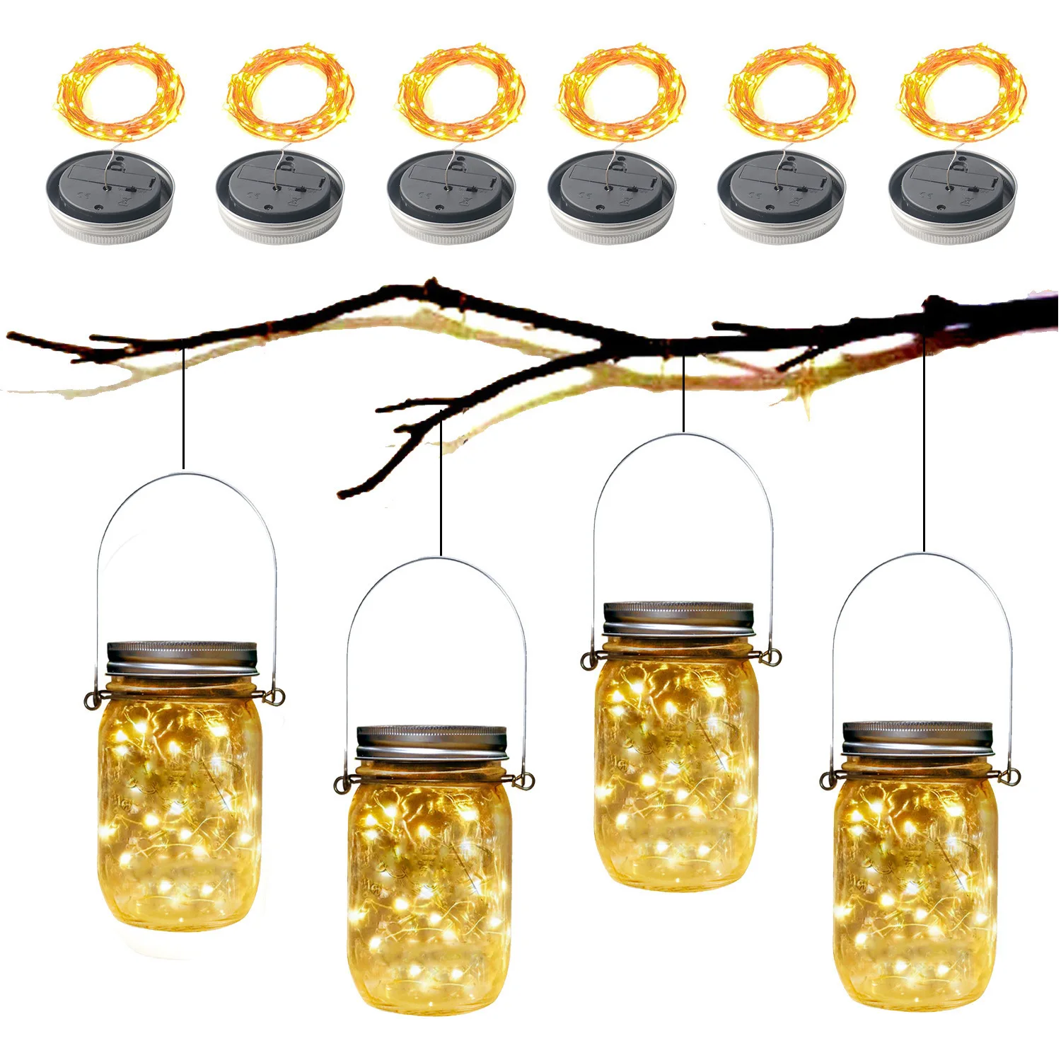 Solar Powered Mason Jar Lid Bottle Cap String Lights LED Outdoor Waterproof Copper Wire String Lights Decorative Aosphere