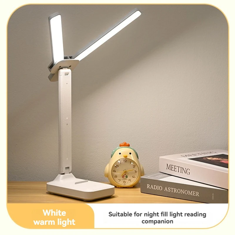 Dual Head LED Desk Lamp, Foldable Dimmable Reading Light with USB Rechargeable Battery, Night Light for Bedroom, Dorm, Study