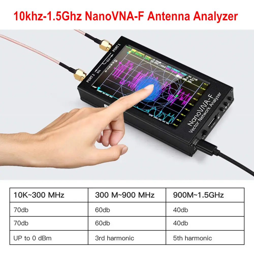 NanoVNA 10khz-1.5Ghz  NanoVNA-F VNA HF VHF UHF Vector Network Antenna Analyzer 4.3 inch IPS LCD Metal Case V3.1 Version Stylus