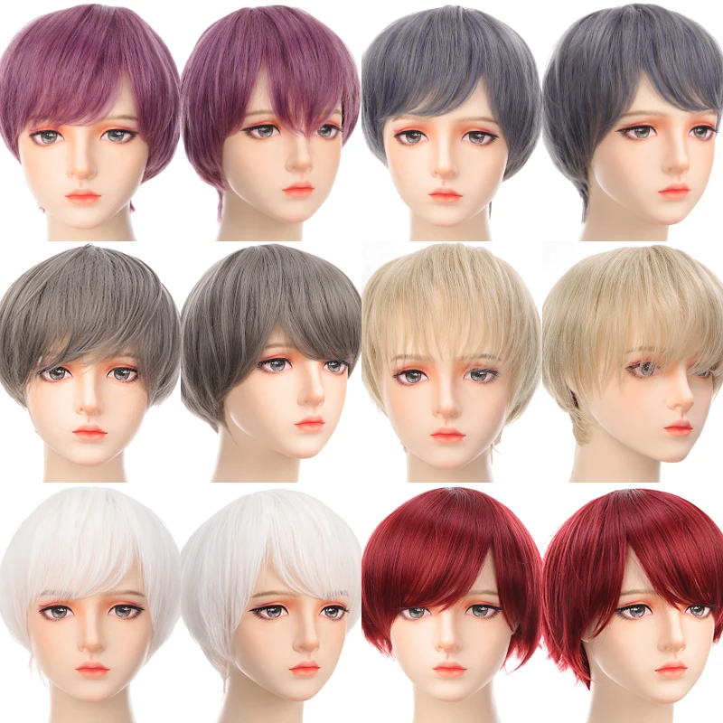 Synthetic Short Wigs Bangs Men Women Wig Pink Purple Red Blue Cosplay Korean style Wig Male