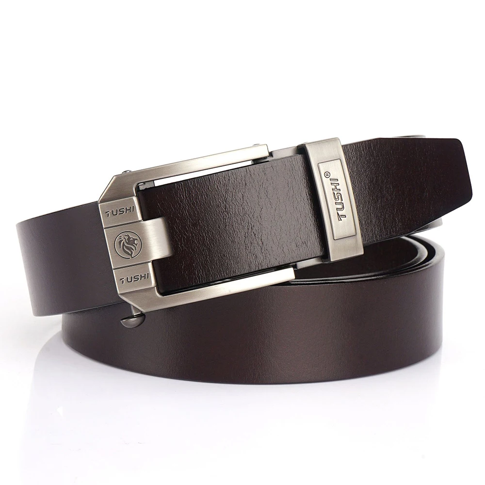 XUHU Men Leather Belt Metal Automatic Buckle Brand High Quality Luxury Belts for Men Famous Work Business Black Cowskin Strap