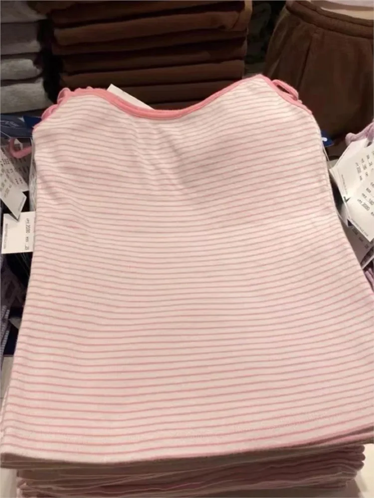 Camisola a rayas rosas ajustadas para mujer, ropa informal de algodón, chalecos sin mangas bonitos y sexis, camisetas sin mangas Vintage Y2K elegantes para mujer