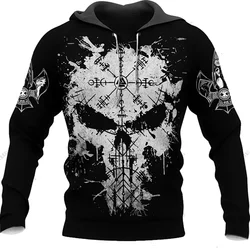 Men's and women's hooded sweatshirts, horror skull 3D digital printed street clothing, zippered sports Harajuku jacket, spring a