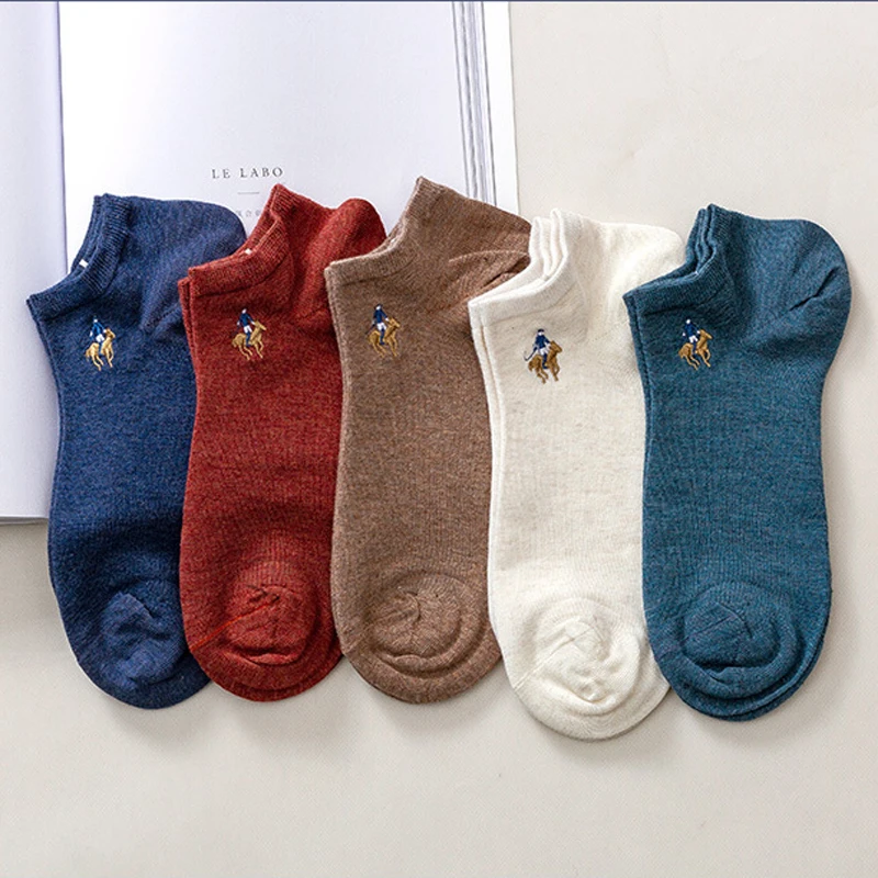 PIER POLO Brand Men Summer Socks Short Breathable 5Pairs/Lot Casual Cotton Men Socks Male Embroidery Ankle Socks calcetines