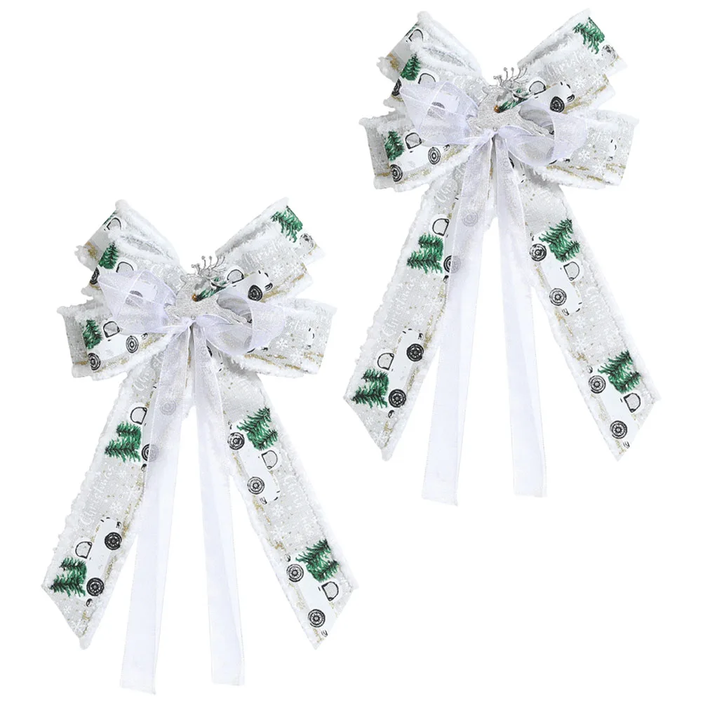 

2 Pcs Christmas Tree Pendant Large Topper Bow Decoration Wreath for of Ribbon Bows Cloth Ornaments