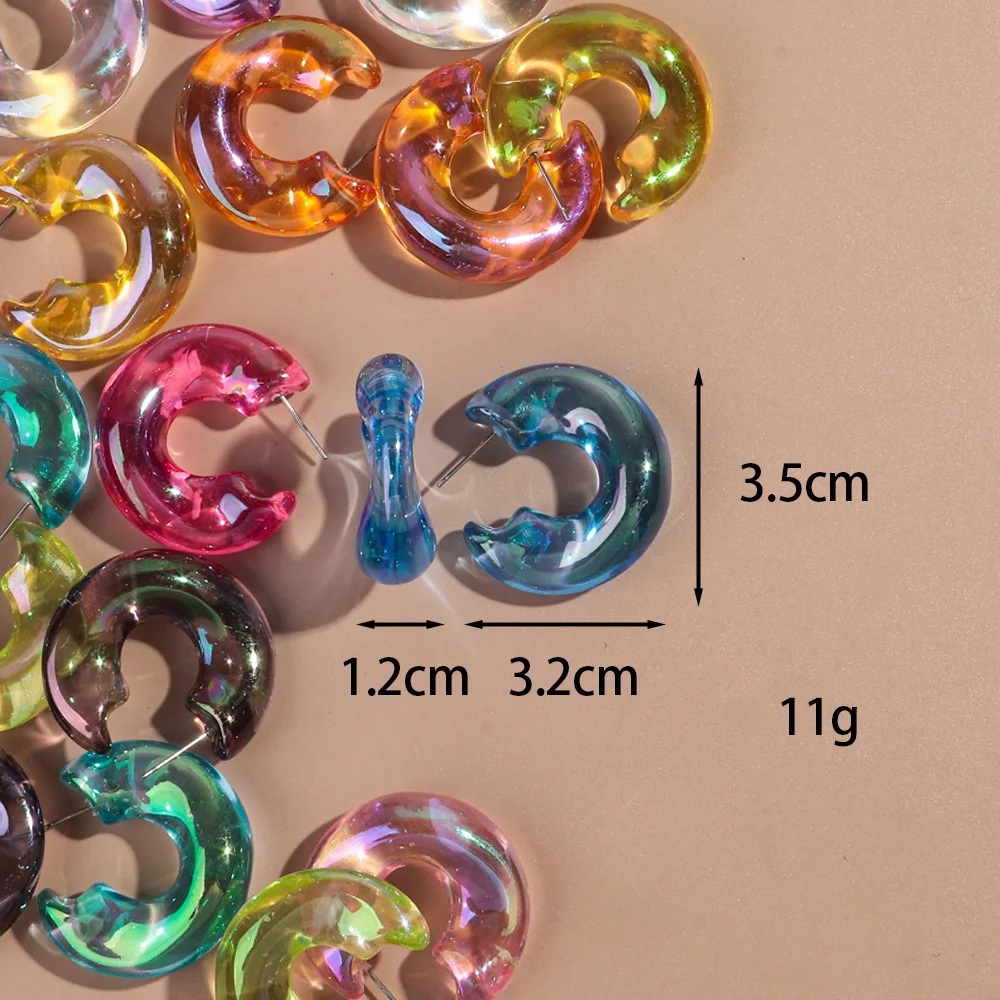 New Laser Acrylic Circle Hoop Earrings for Women Iridescent Transparent C-Shaped Huggies Earring Korean Fashion Jewelry Gifts