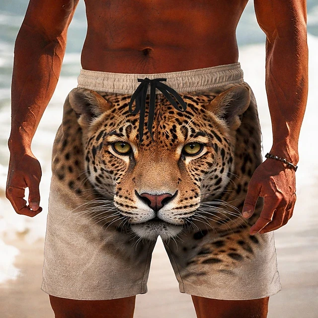 

Шорты с 3D-принтом Jungle Predator с рисунком тигра, леопарда и медведя, уличные шорты для мужчин, повседневная одежда, летние пляжные шорты с завязками на талии