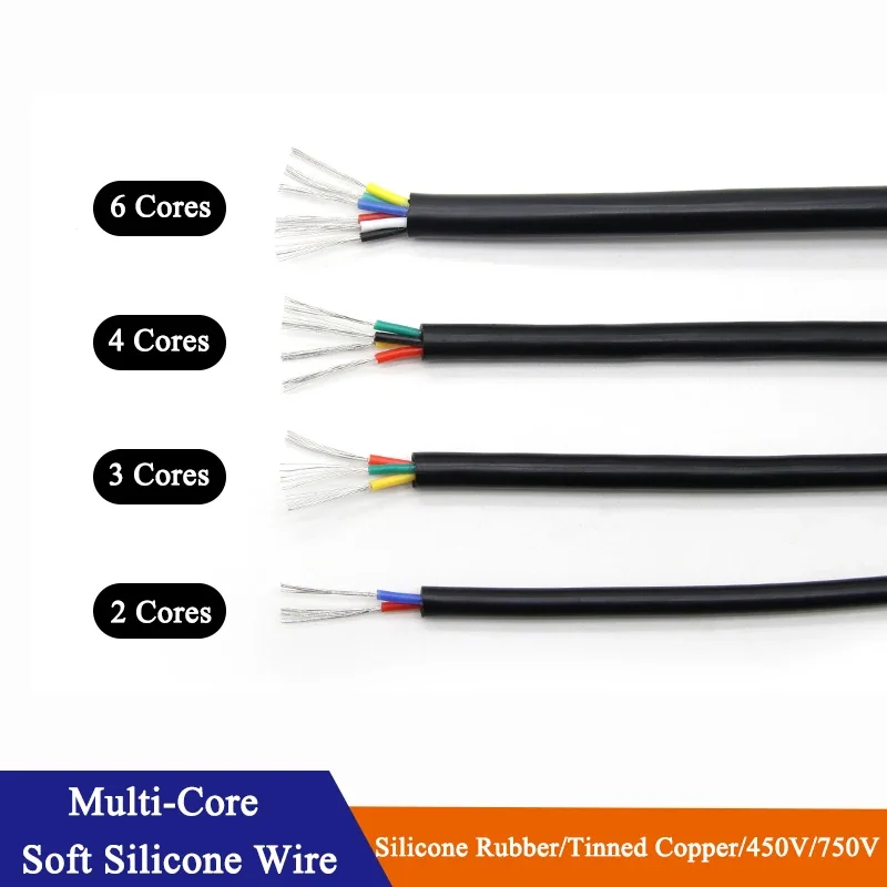 Rot schwarz 2 3 4 6 Adern ultra weiches mehradriges Silikon kautschuk kabel 0,3 mm² ~ 6mm ² flexibler isolierter Kupfer-Hoch temperatur draht