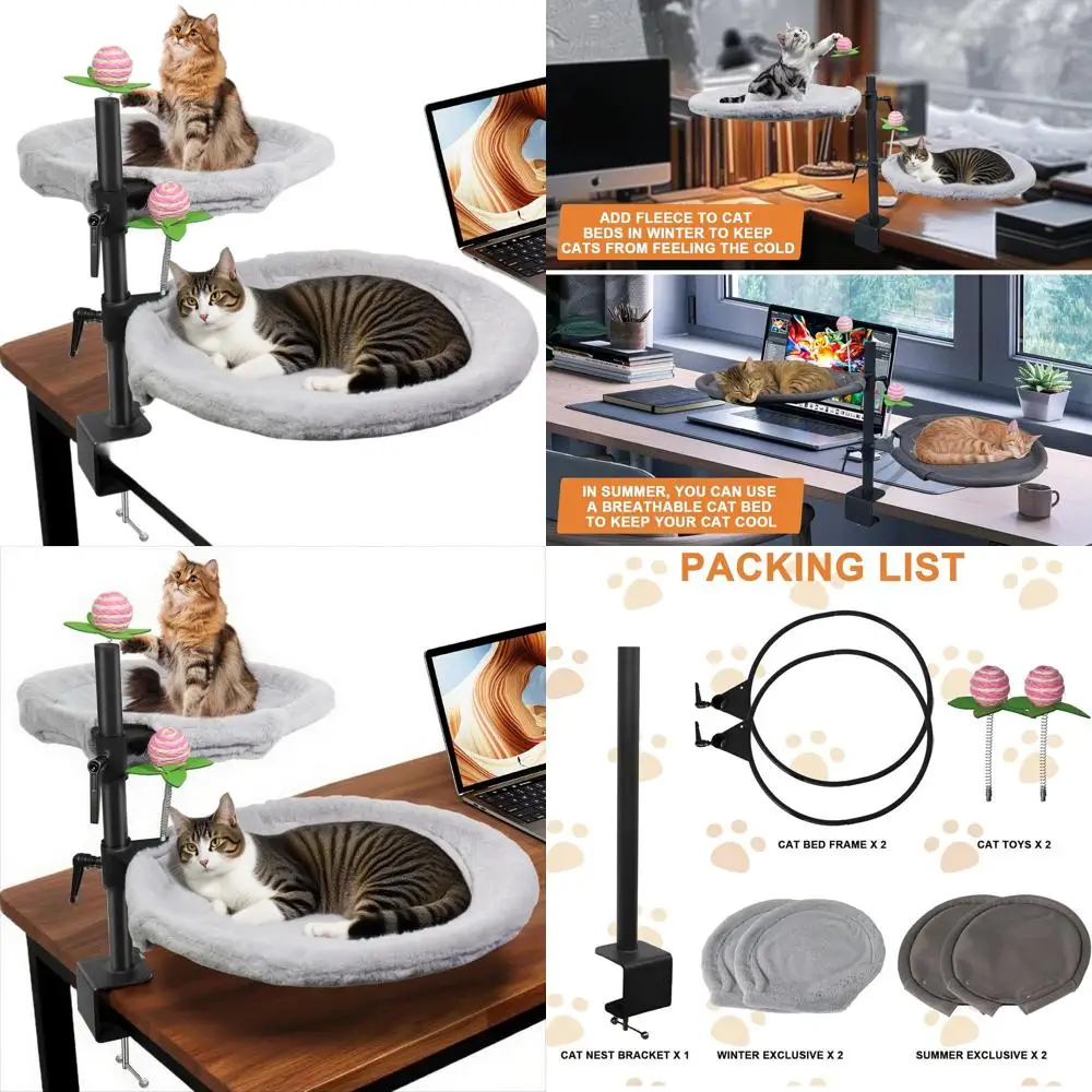 

Регулируемый 360° ° Вращающаяся настольная кровать для кошек из искусственного меха и сетки, эргономичная для удаленных работ и игр, поддерживает до 44 фунта