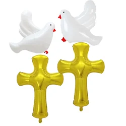 Peace Dove Cross Foil Balloons White Pigeon Bird Helium Balls for First Communion Christmas Baptism Baby Shower Wedding Party De