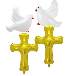 Peace Dove Cross Balon Foil Burung Merpati Putih Bola Helium untuk Komuni Pertama Natal Pembaptisan Pesta Pernikahan Baby Shower De 8 penjualan terbaik komuni pertama - №