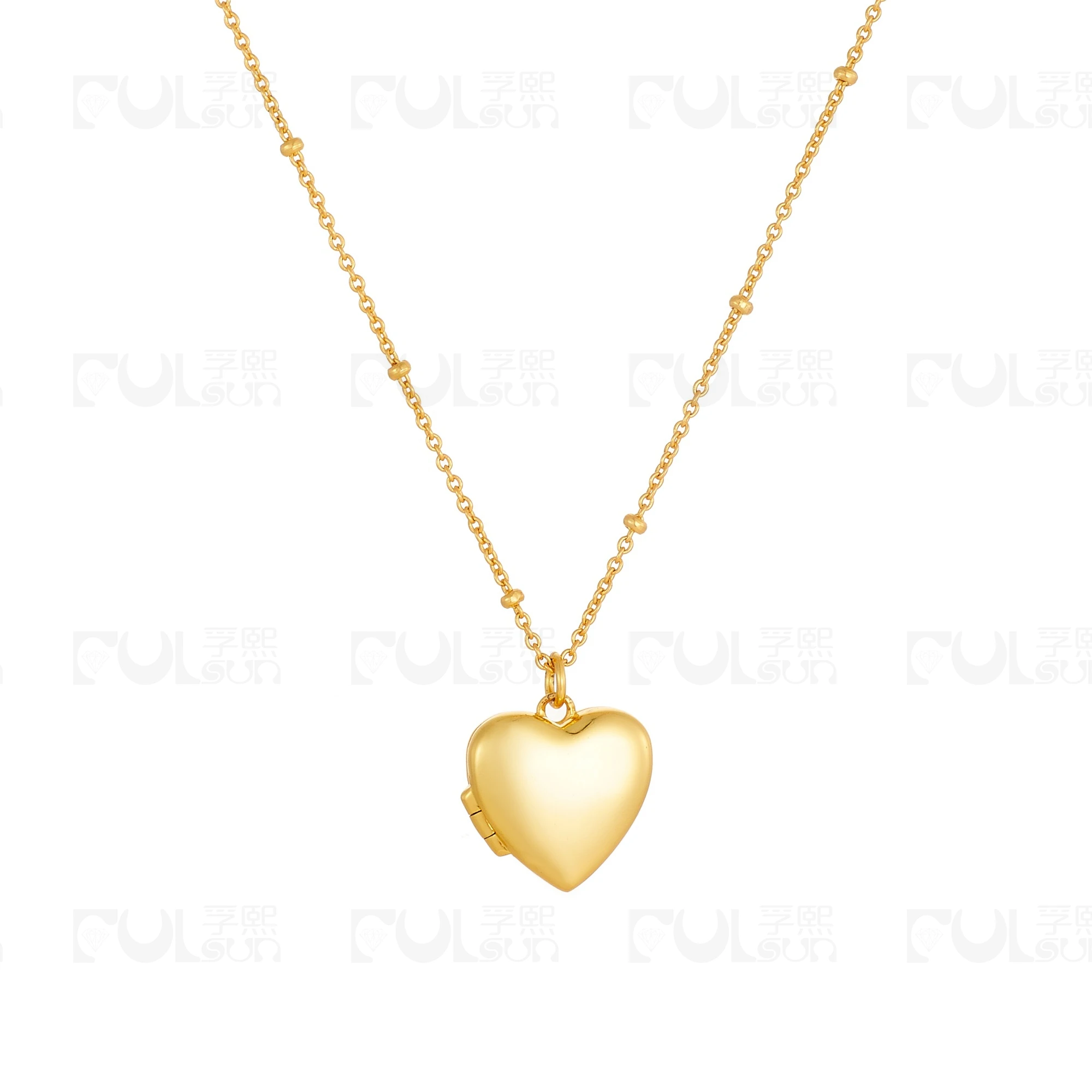 925 Sterling Silver Gold Plated Heart Photo Locket Necklace for Women Plain Smooth Beaded Chain Picture Pendant Memory Keepsake