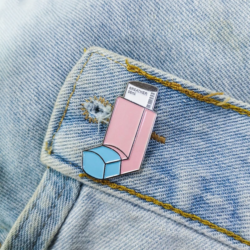 Breather Enamel Pin Pink Blue Brooches for Backpack Clothes Lapel Pin Cartoon Badge Jewelry