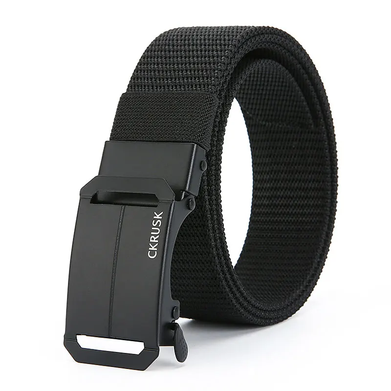 Men's Belt Automatic Metal Buckle Nylon Canvas Webbing Belt Outdoor Work Belt, Nylon Belt With Click Buckle