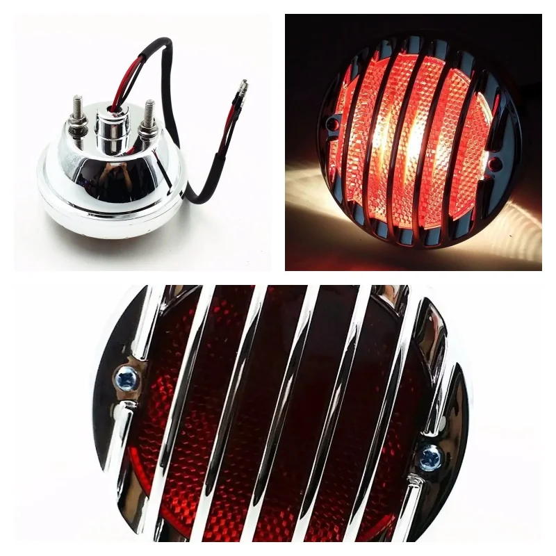 Chrome Motorcycle Tail Brake Red Light Lamp Taillight for Harley Honda Kawasaki Suzuki Yamaha Custom