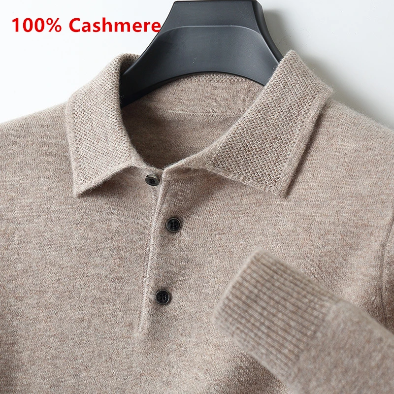 Classic Polo Collar 100% Cashmere Sweaters for Men 2023 Autumn Winter Clothes Pull Homme Business Casual Warm Knitted Pullovers