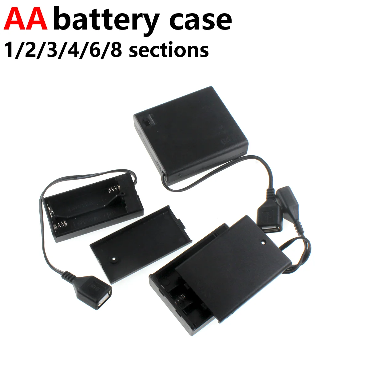 Number 5 AA battery box battery holder 2X 3X 4X 6X 8X 8 cells connected in series with cover and switch UBS female connector