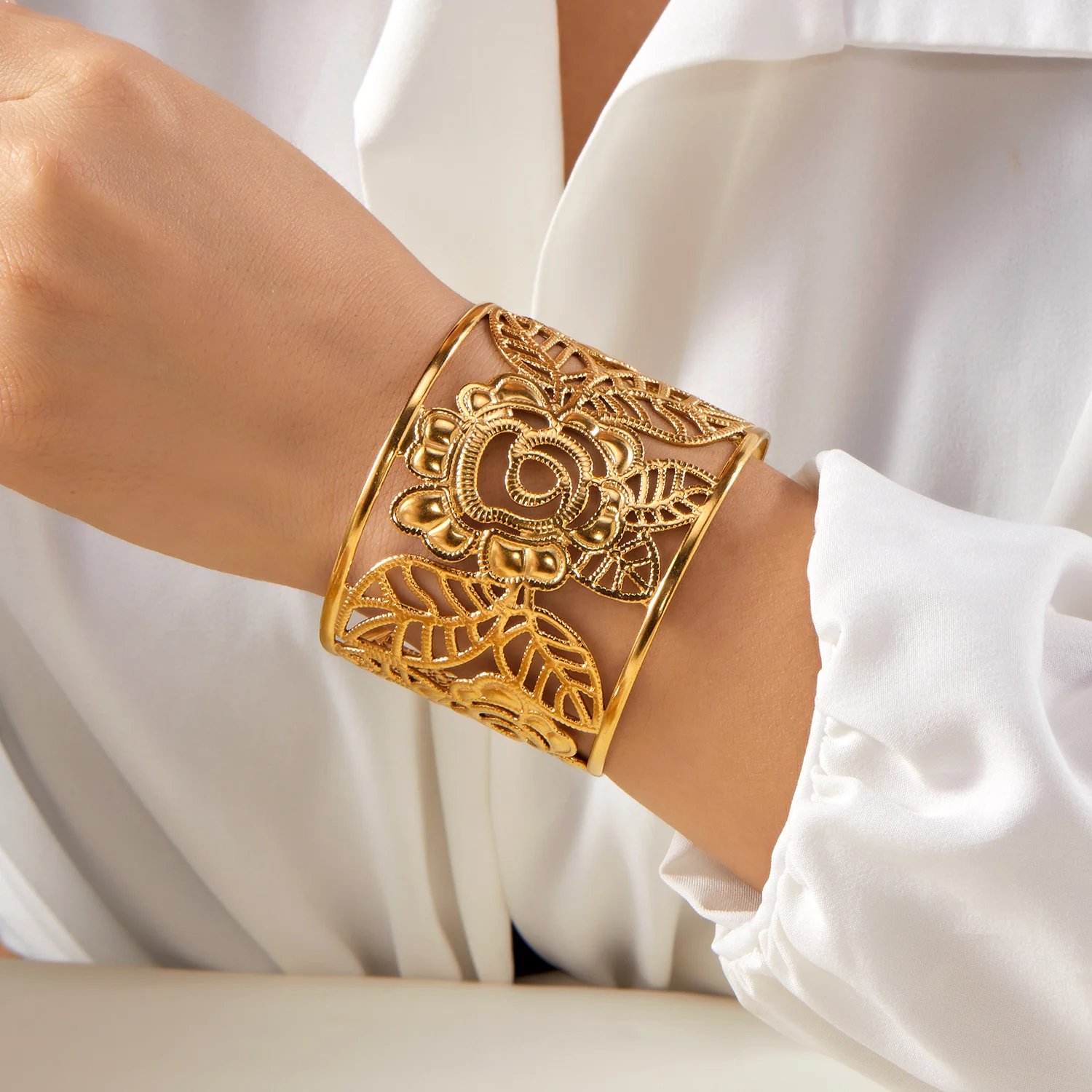 

Punk Chunky Stainless Steel Wide Cuff Bangles for Women Men Classic Geometric Wide Open Bracelets Aesthetic Friendship Jewelry