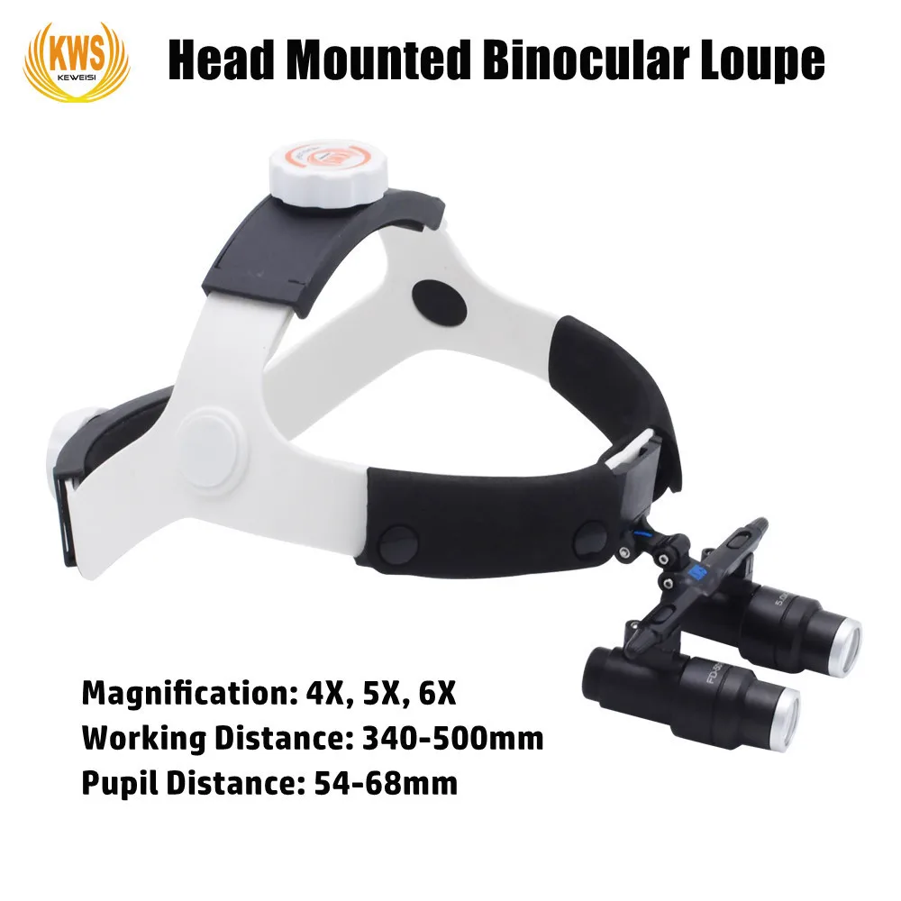 Lupa dentária binocular de alta potência com cabeça, Cabeça montada, Lupas para operação médica, Cirurgia estética, 4X, 5X, 6X