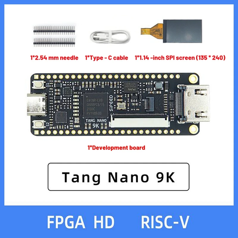 

Для Tang Nano 9K FPGA Gaoyun GW1NR-9 RISC-V RV-совместимая макетная плата + 1,14 дюйма экран SPI + 2,54 мм контактный разъем