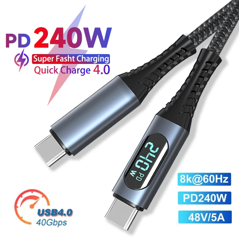 

240W Thunderbolt 4 USB C to Type C Data Cable USB4.0 40Gbps 8K@60Hz Fast Type-c Charge Video PD Cable for PS5 Nintendo Switch