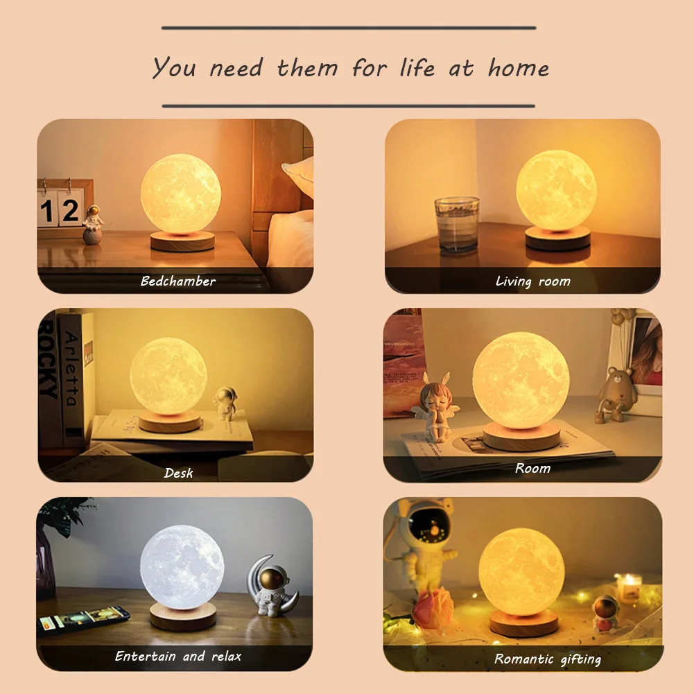 3D Moon Lamp Bedside Table Lamp, USB Rechargeable Night Light With Base, 3 Lighting Modes, Dimmable LED Desk Light