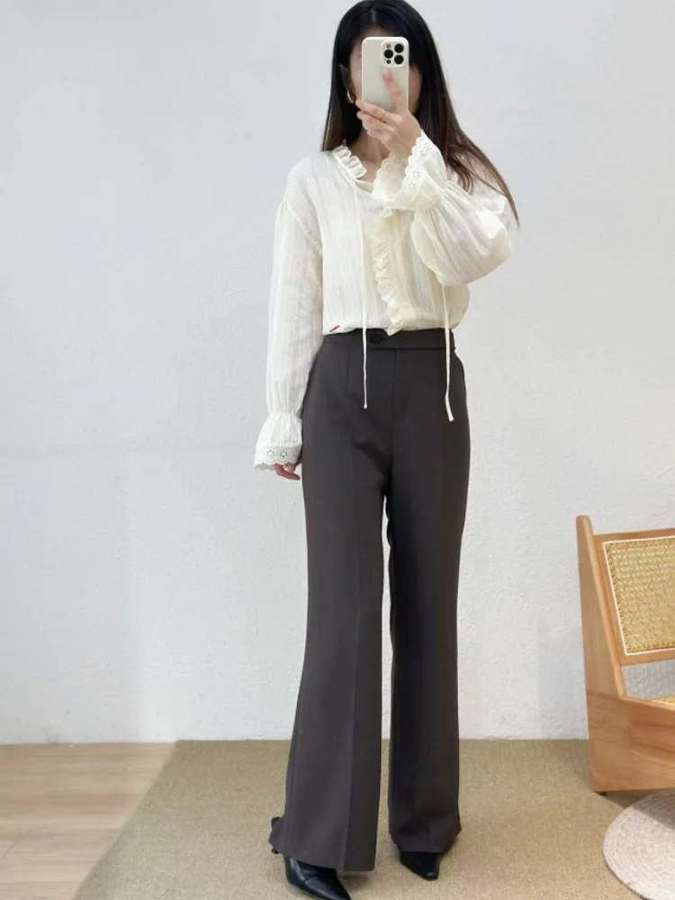 Summer New High Waist Straight Leg Suit Pants Women's Casual Fashion Stylish Slimming Cotton Blend Business Trousers