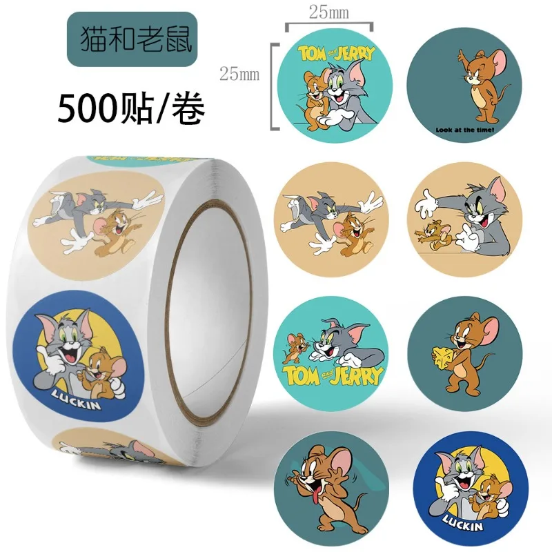 

500PCS Tom and Jerry Cute Stickers Art Supplies Kawaii Cartoon Anime Derivative Peripherals Packaging Closure Sticker Party Gift