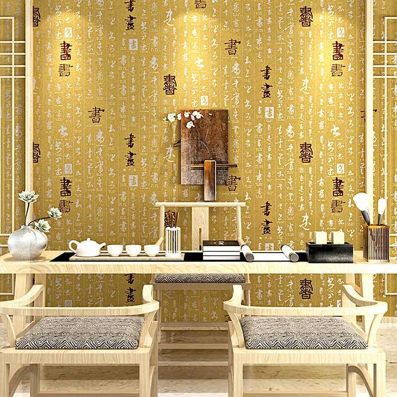 Calligraphy Wallpaper For Living Room Study Tea Room Sofa Background Wall Wallpaper Retro Home Decor Chinese Style Wallpaper