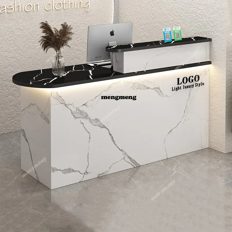 H132 Custom Stylish Reception Desks Corner Light Bar Office Checkout Reception Desks Beauty Salon Mostrador Commercial Furniture