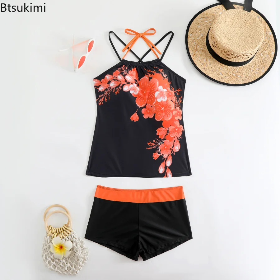 2025 gedruckt Tankini Zwei Stück Badeanzug Frauen Sexy Strape Bademode Weibliche Sport Bade Schwimmen Anzug Sommer Shorts Beachwear
