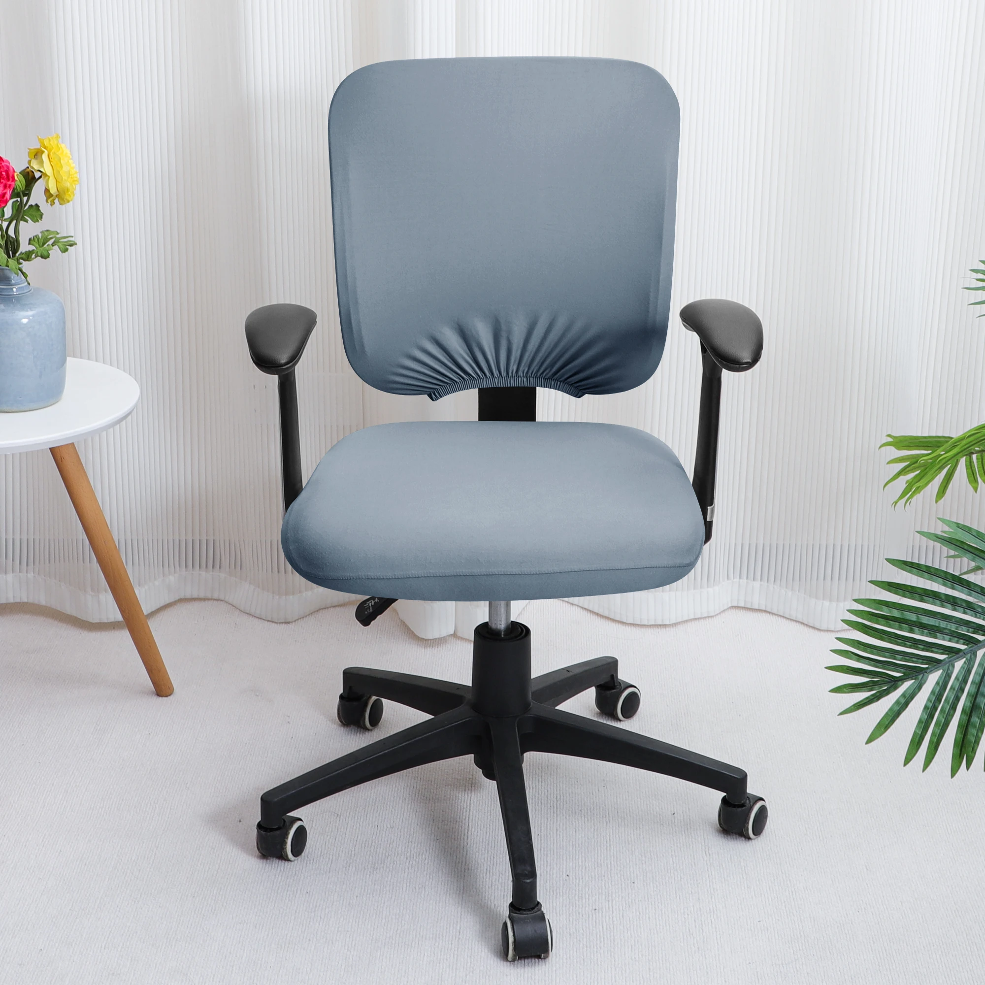 Elastic Stretch Universal Computer Armchair Chair Covers Solid Color Chair Protector(Seat cover + Backrest cover) Washable