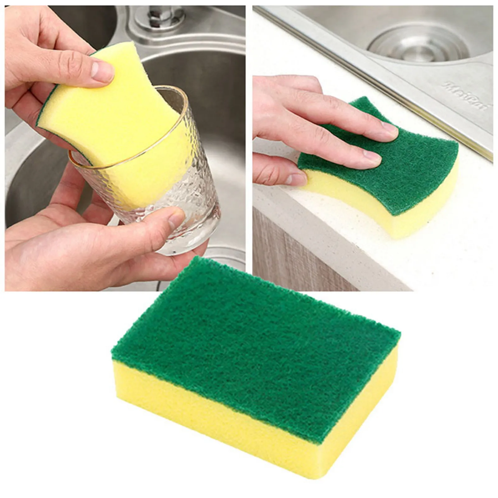 5Pcs Scrub Sponges Dishes Cleaning Scouring Pad High Density Kitchen Dishwashing Tool 10x7x3cm