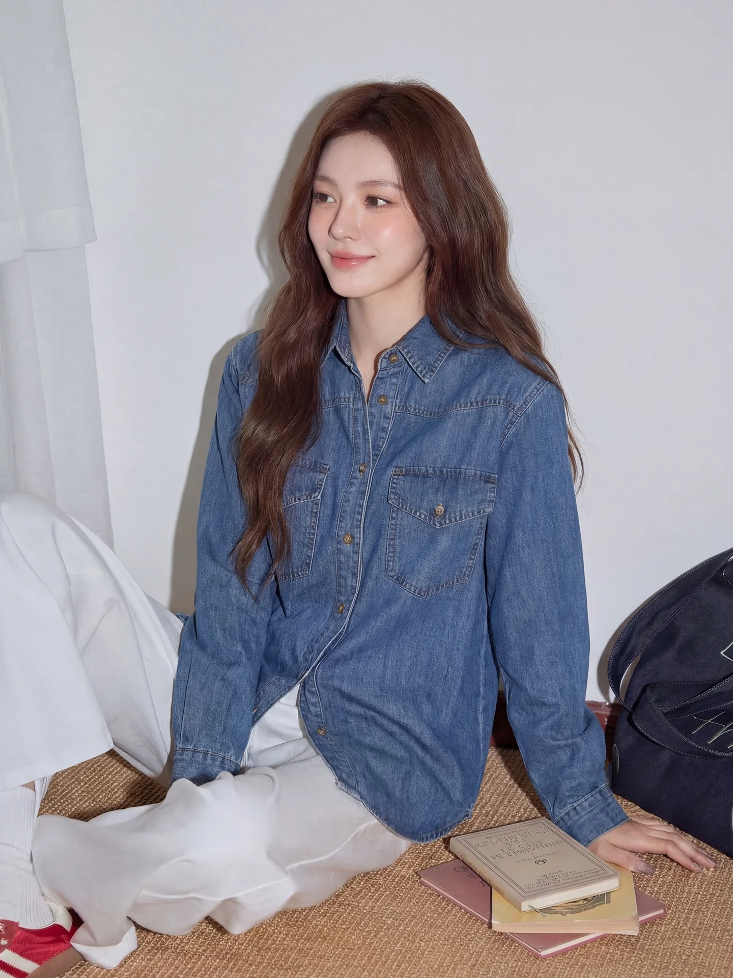 

Женская джинсовая рубашка Deep Blue с длинным рукавом, винтажная, свободного кроя, с воротником, верхняя одежда, новинка весеннего сезона, топ для многослойных образов, открытый кардиган