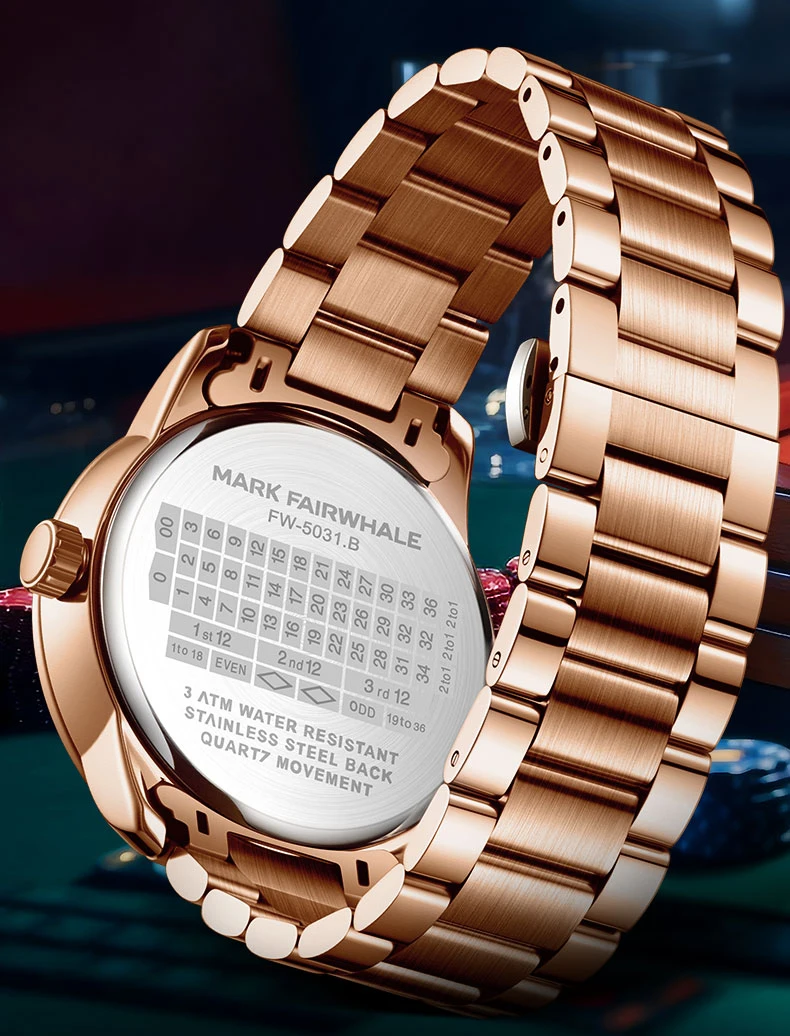 ساعة مارك فيرويل كوارتز للرجال 43 ملم ساعة يد 30 متر مقاومة للماء مضيئة لعبة الروليت