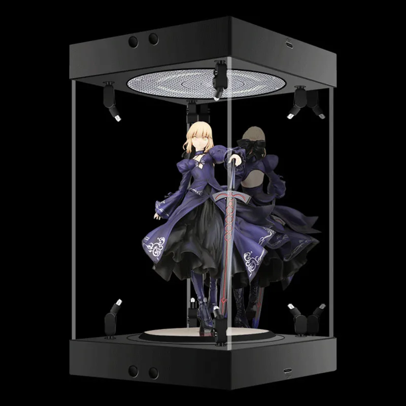 Mini Anime Soldier Model Display Box Handmade Multifunctional Led Spotlights Turntable Dust-Proof Soil Acrylic Transparent Box