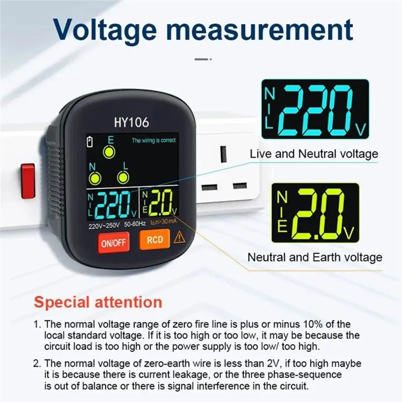 N75R-Voltage Display GFCI Outlet Tester With LCD Screen, 3 Prong Receptacle Testing Functionality Us Plug