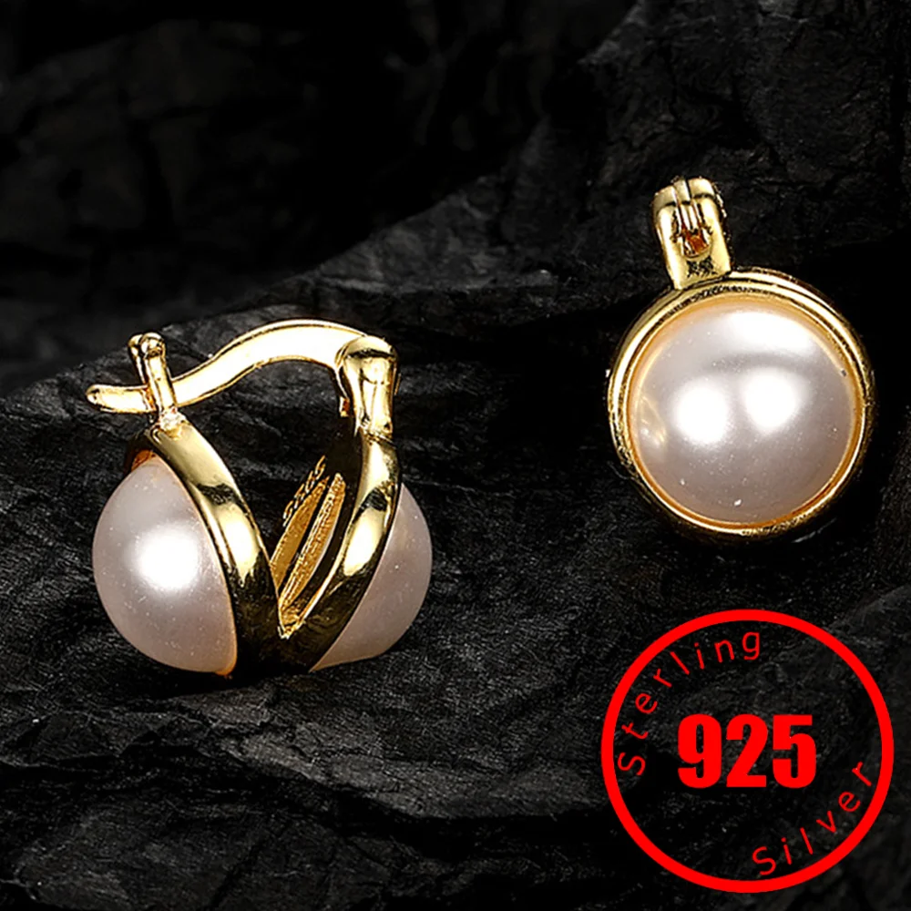 925 Sterling Silver Pearl Stud Brincos para Mulheres, Jóias de Orelha, Selo, Acessórios de Festa de Aniversário, Meninas, Pingentes Finos