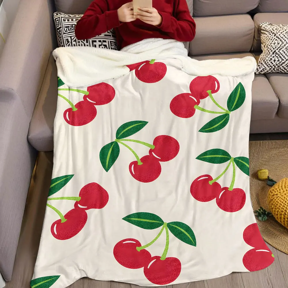 Retro Red Cherry Flannel Blanket Warm Soft Halloween Christmas Decorative Couch Warm Cozy All-Season Gift