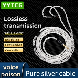 YYTCG HiFi Audio Earphone Cable 12 Core 8 Shares Pure Silver Upgrade Cable MMCX 2Pin Type-c 4.4mm 3.5mm 2.5mm Aux Jack