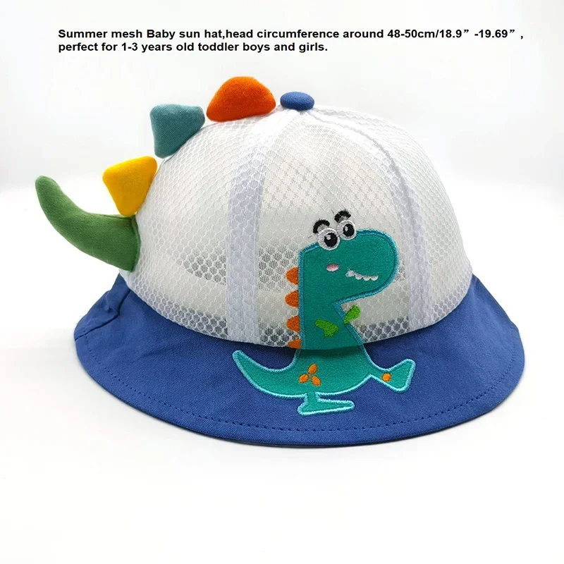 New Cartoon Dinosaur Mesh Breathable Summer Baby Hat for Girls Boys Panama Toddler Beach Sun Cap Outdoor Children Fisherman Hat