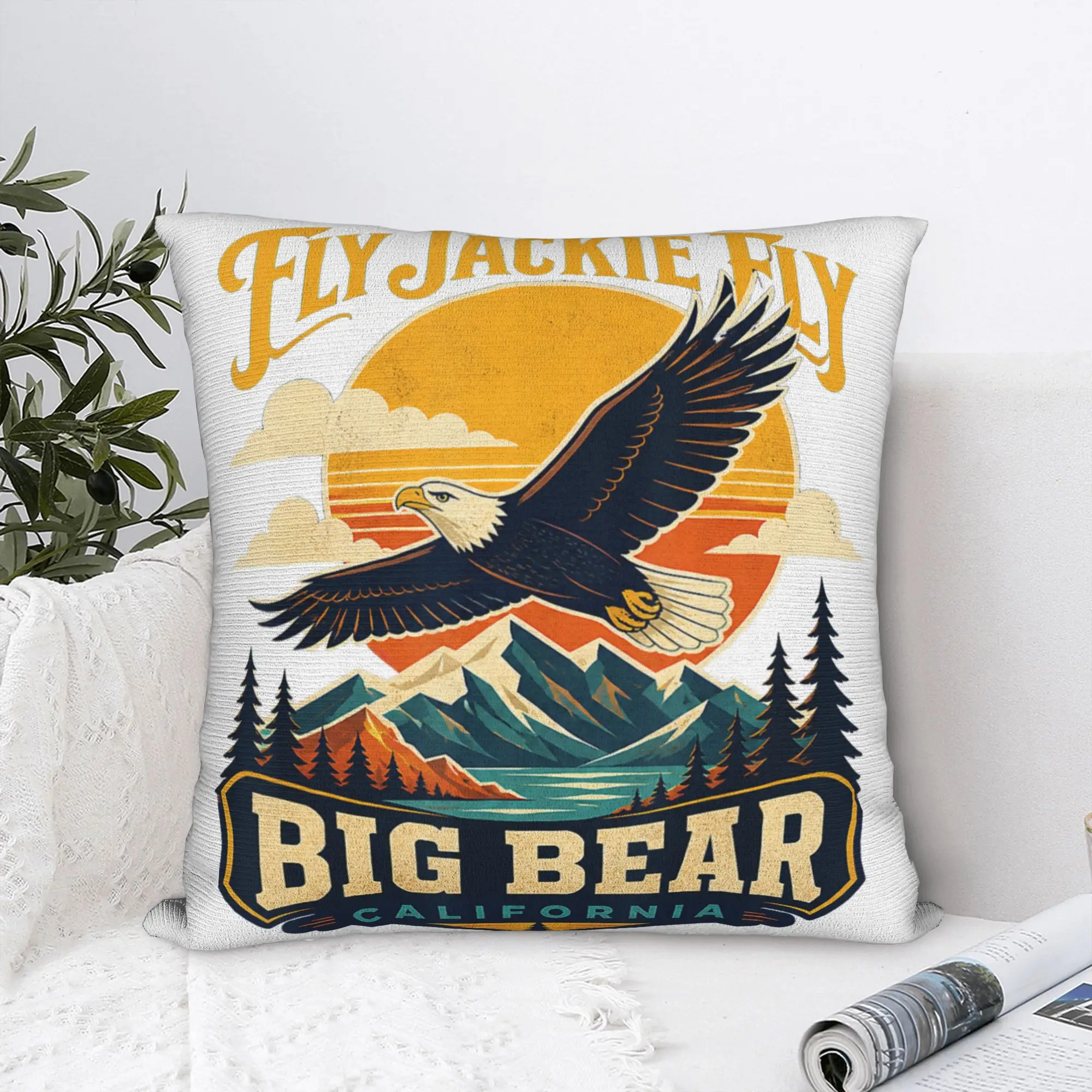 Printing Jackie The Big-Bear Eagle Pillowcase Fabric Cushion Cover Gift Supports California Wildlife Pillow Case Cover Zippered