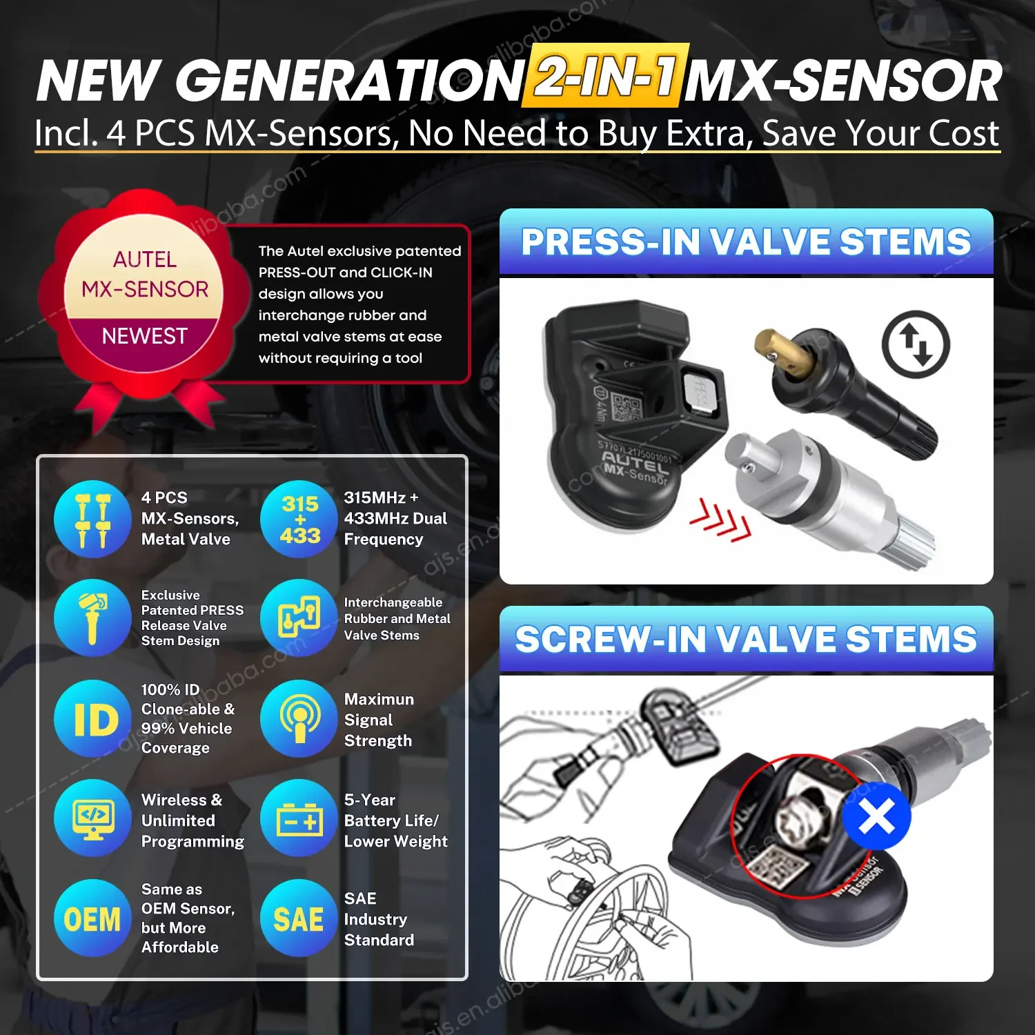 Autel TS508WF TPMS Car Diagnostic Tool 4 MX Sensor Tire Pressure Monitoring OBD2 Scanner Altar TS508 With WIFI Function