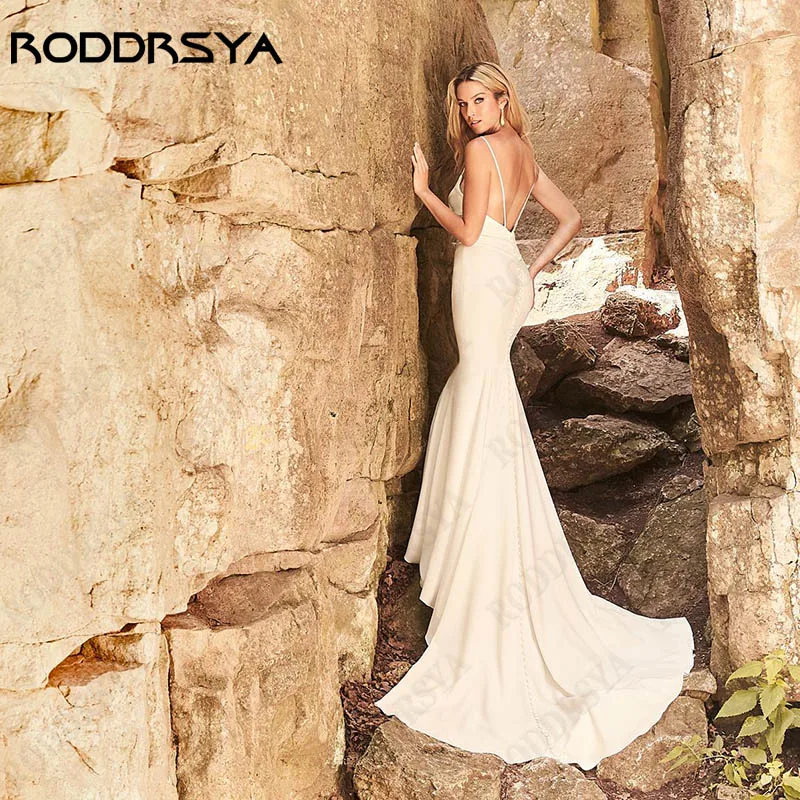 RODDRSYA-ستان حورية البحر فستان زفاف بسيط ، بدون ظهر ، أشرطة السباغيتي ، بدون أكمام ، فساتين الزفاف ، مصنوعة حسب الطلب