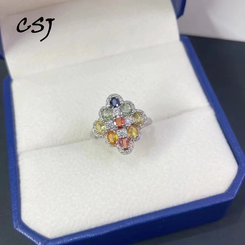 

Trendy Natural Muti-Color Sapphire Rings 925 Sterling Silver Gemstone Oval 3*4mm for Women Party Christmas Gift