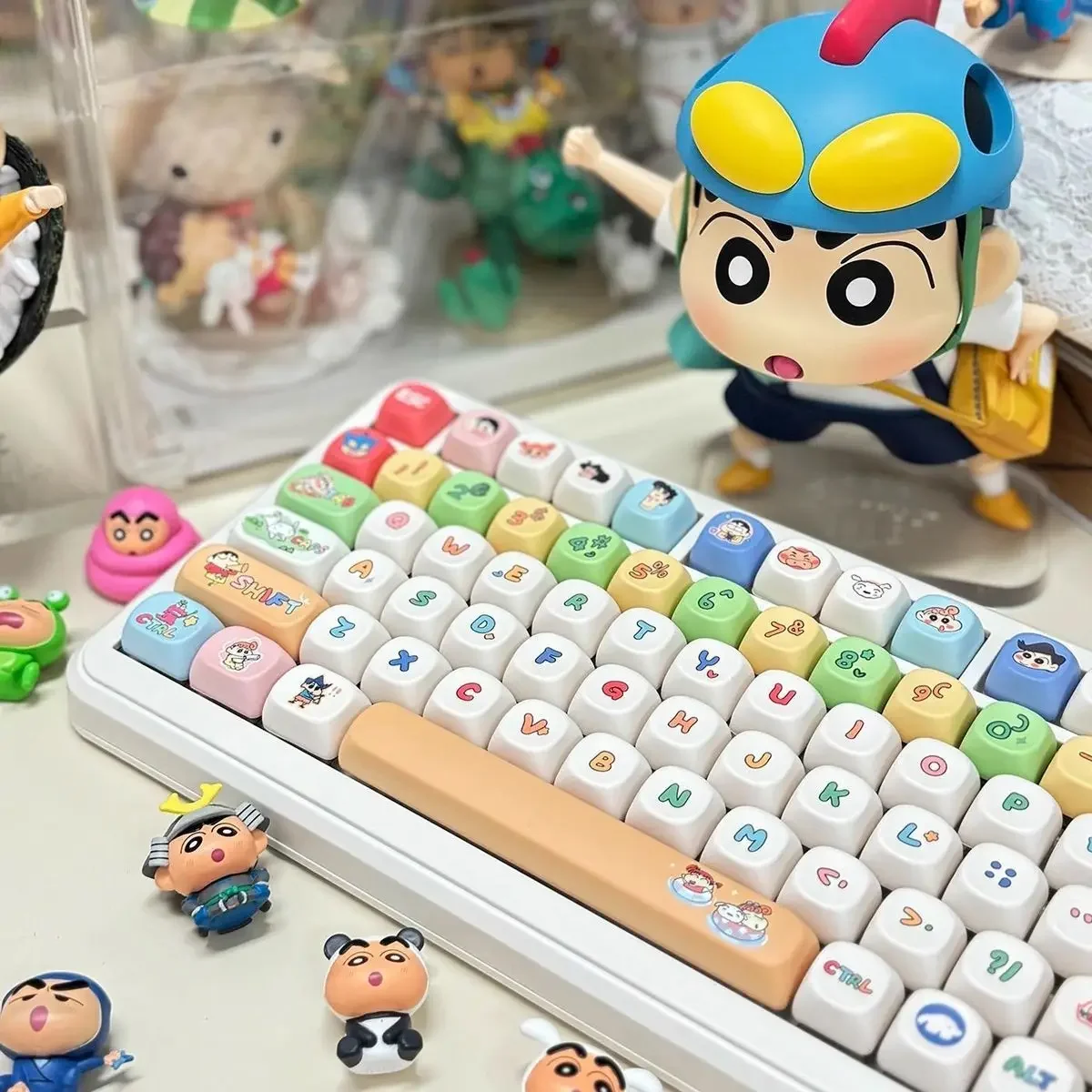 138 kunci profil MOA PBT Keycap lucu Anime Crayon MX tutup Keyboard sakelar untuk 60/64/84/98/108 tutup kunci Keyboard mekanis game