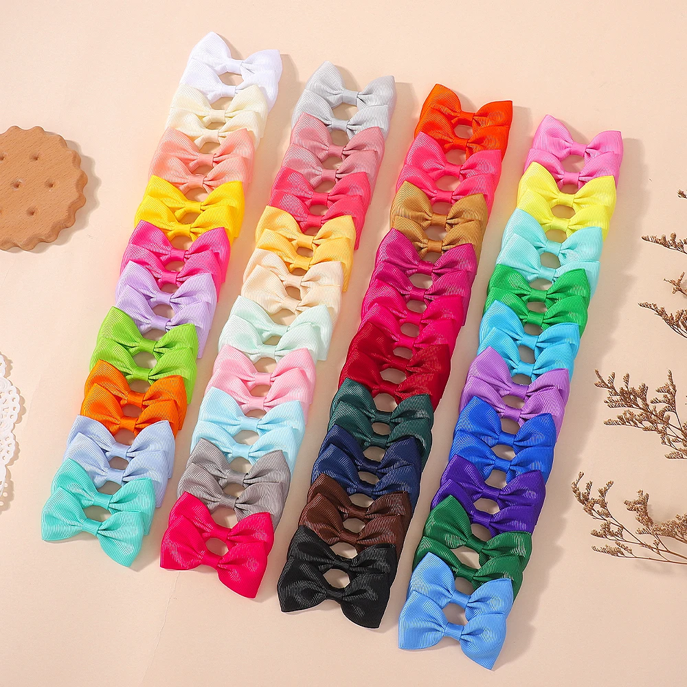 

40 шт., красочные 2-дюймовые ленты в репсовую ленту, мини-банты для волос, набор заколок, милые заколки с бантом, головные уборы, аксессуары для волос для маленьких девочек